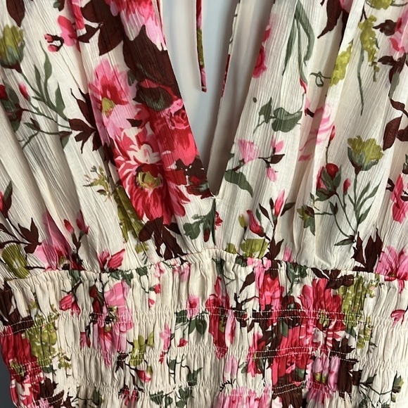 Abercombie & Fitch Smocked Plunge Sleeveless Dress Sz Large Pink Floral V Neck - Picture 6 of 12